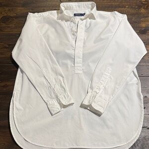 Polo by Ralph Lauren White Long-Sleeve Popover Button-Down Shirt-100% Cotton